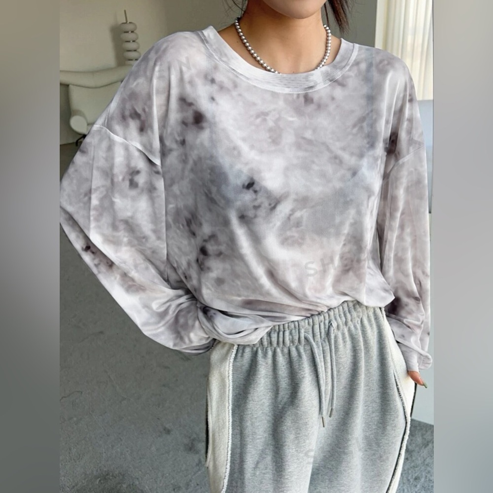 Tie Dye Drop Shoulder Oversized Mesh Top